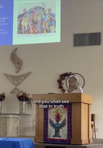 Rev. Kathy Tew Rickey preaches from the pulpit