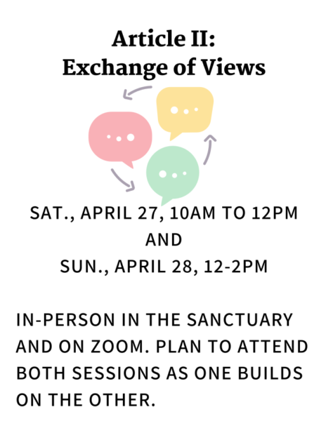 Exchange of Views Sat., April 27th 10 AM - 12 noon; and Sun, April 28th 12 noon-2 PM