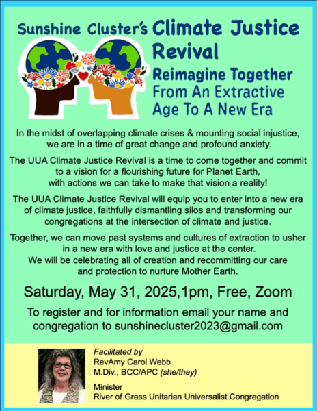 Sunshine cluster Climate Justice Revival facilitated by Rev. Amy Carol Webb