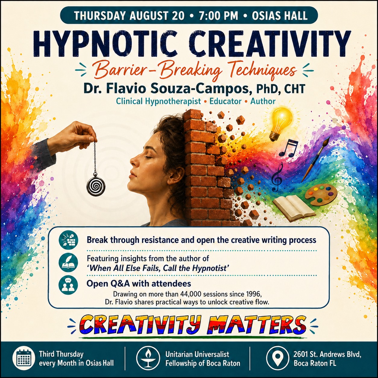 CM August meeting details - hypnosis techniques